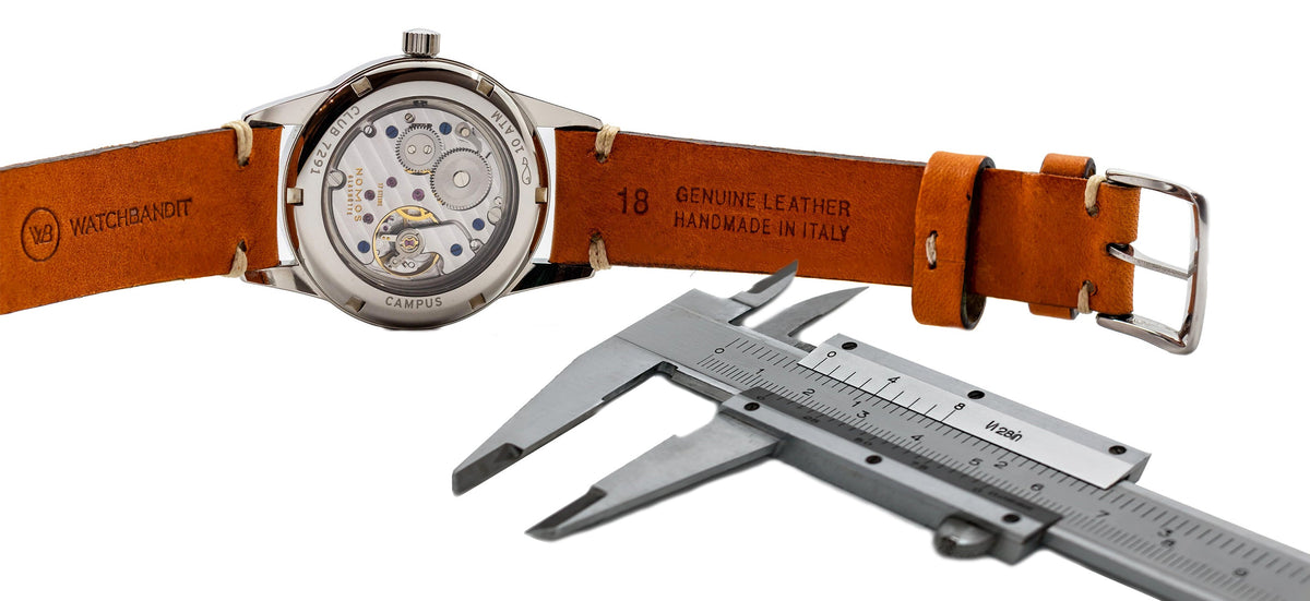 Lug width measuring Nomos Club 18mm vintage leather strap