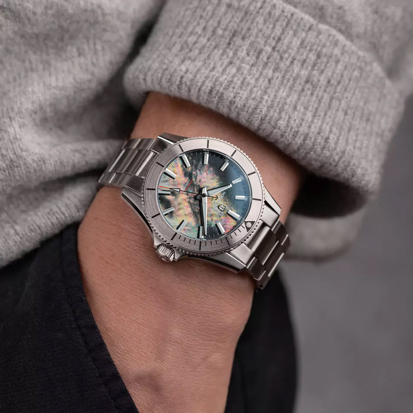 Nordic Marine Instruments watch with natural colorful mother-of-pearl dial pocketshot