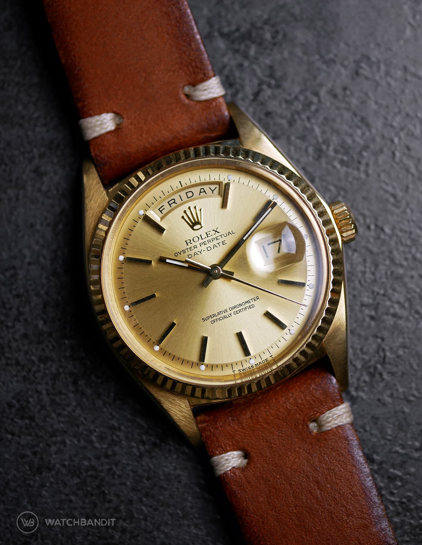 Rolex Day-Date on brown vintage leather strap by WB Original