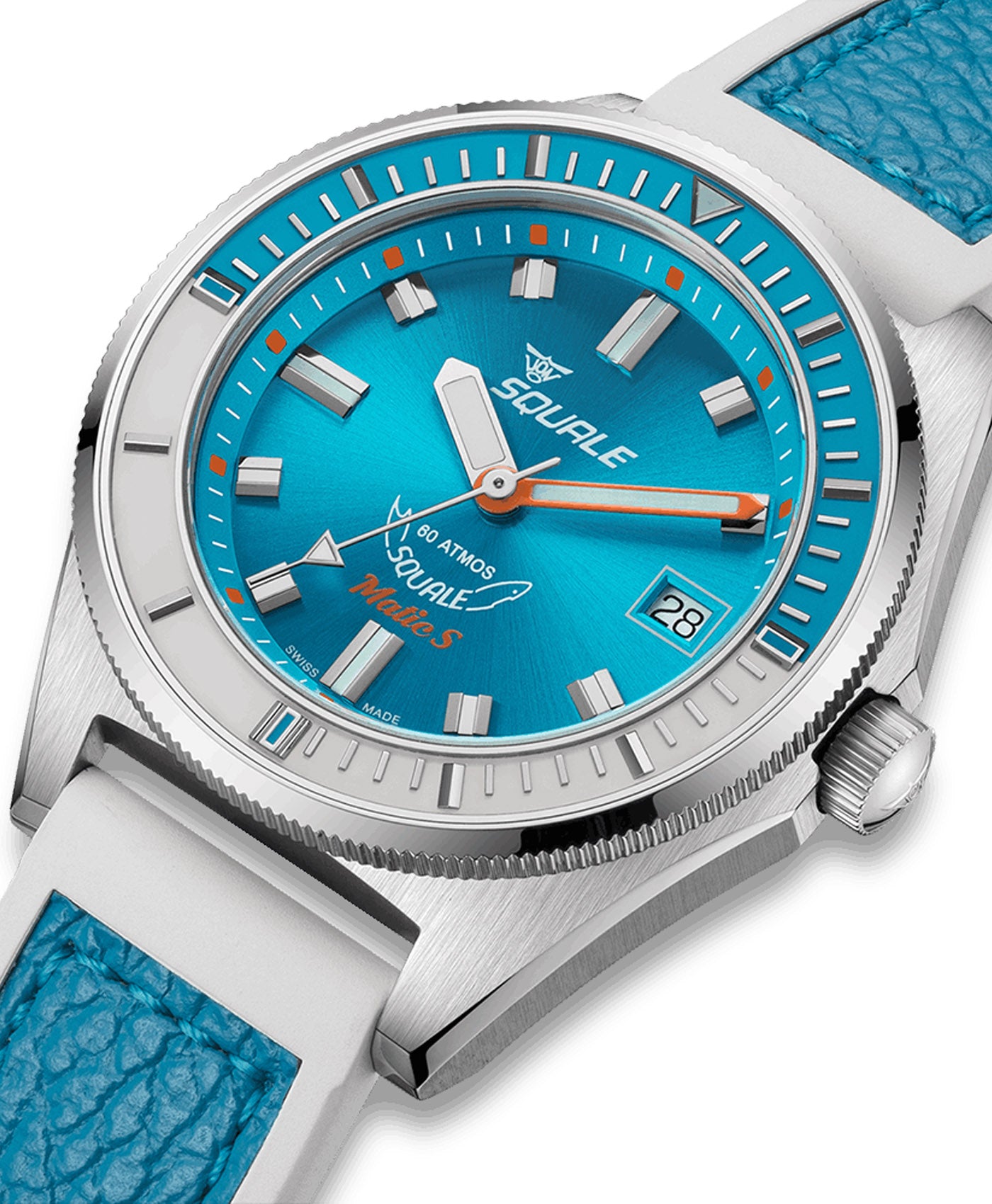 Squale - Matic S Light Blue - MATICLBWLB - Mosaic Rubber Watch Strap-hydro leather