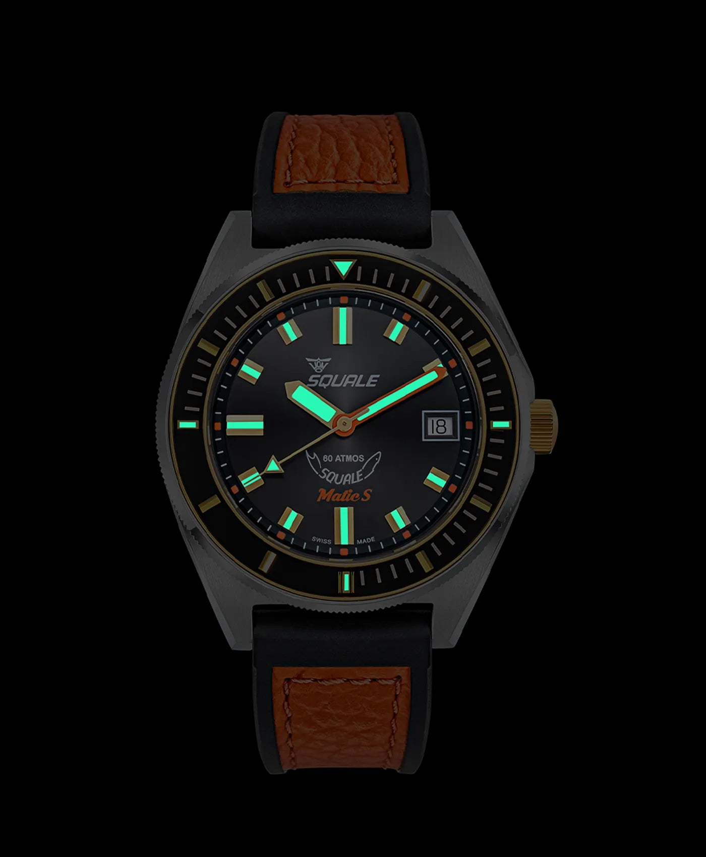 Squale - Matic S Orange - MATICBKOBK.RLOR - HydroLeather Watch Strap - lume
