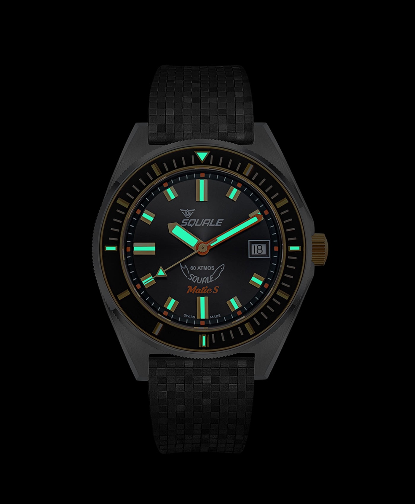 Squale - Matic S Two-Tone - MATICBKOBK.MROR - Mosaic Rubber Strap - lume