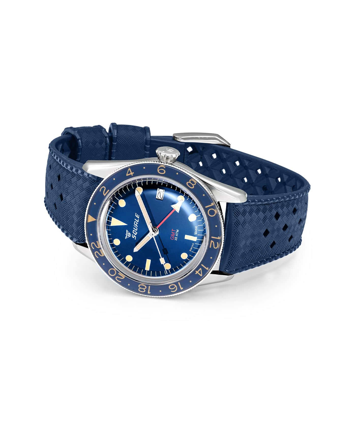 Squale - SUB 39 - GMT Vintage - Blue - Tropic Rubber strap - side-min