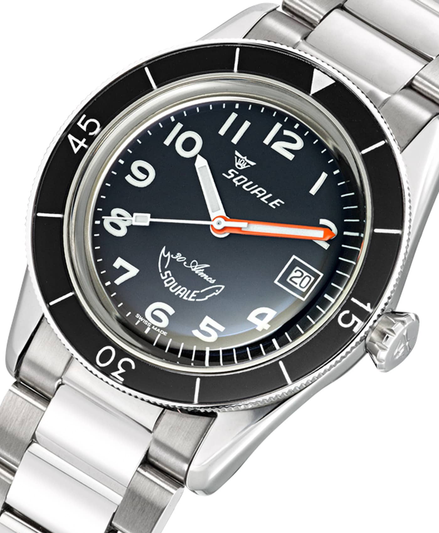 Squale - SUB39 - Black Arabic - Metal Bracelet - close up-min