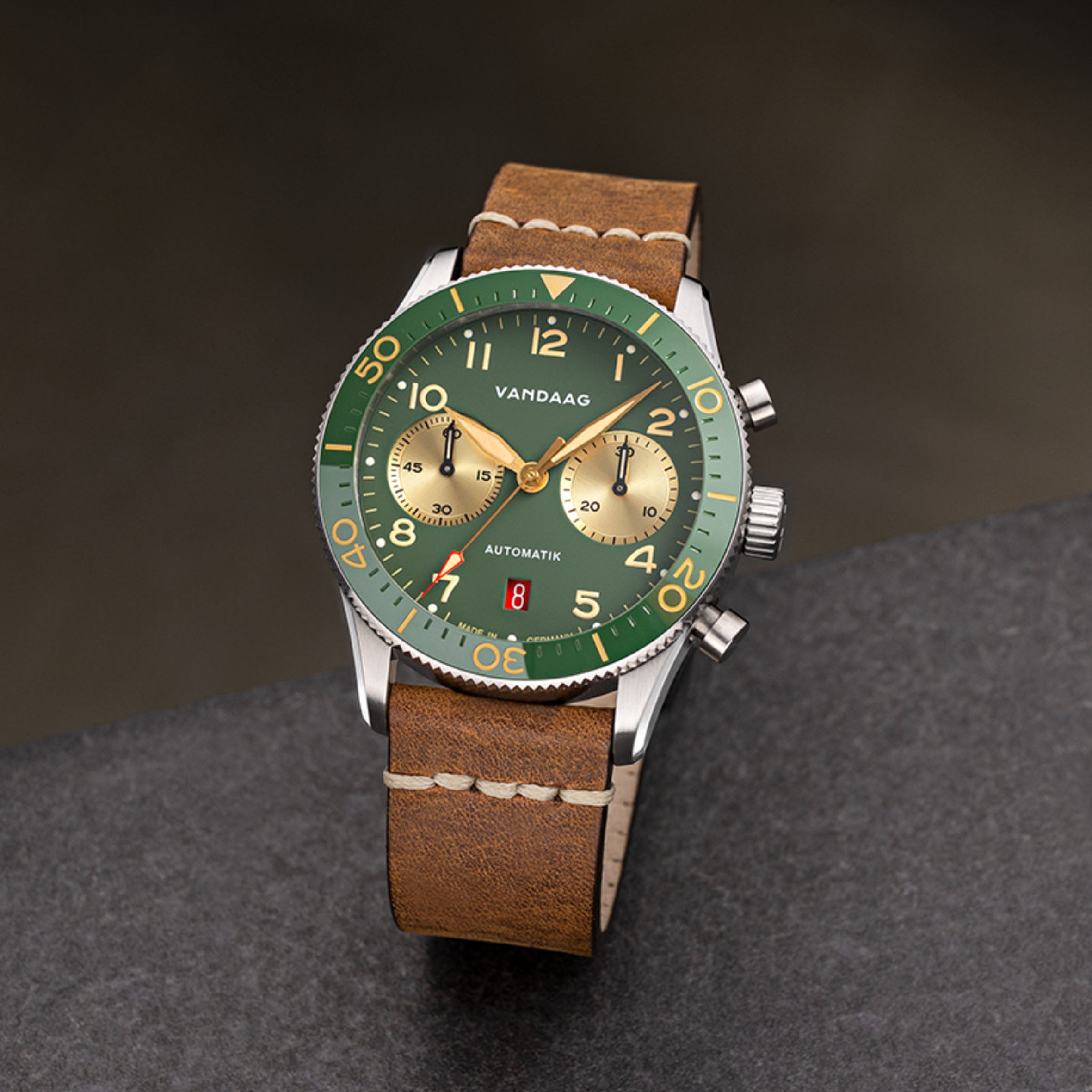 Vandaag - Schallmauer Automatik - Gold-Harmonie - Tweede Pelle Leather Strap Light Brown with White Stitching - mood