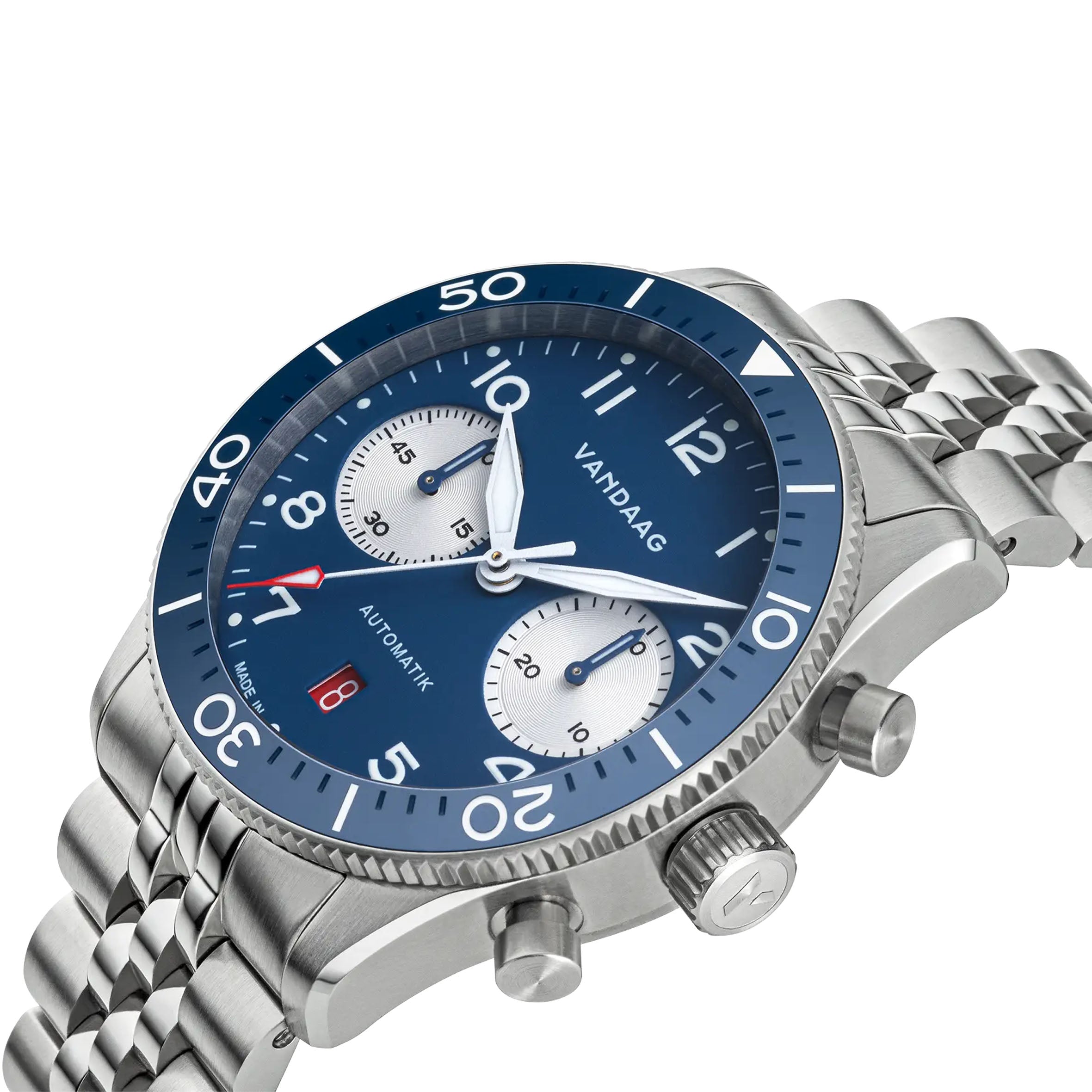 Vandaag - Schallmauer Automatik - Reverse Panda Blue - Steel Bracelet - close up