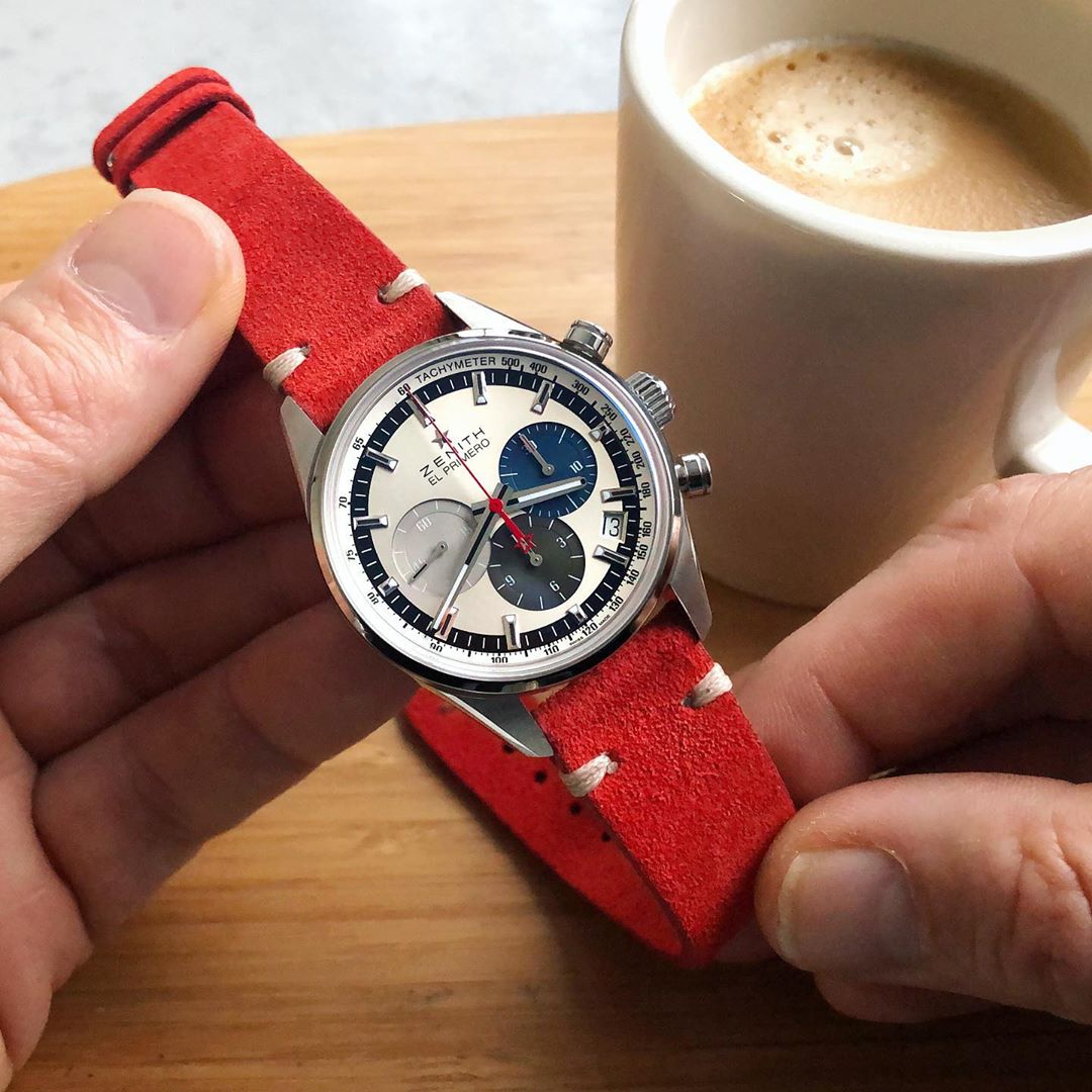 Zenith el primero on red watchbandit suede by rolopalooza