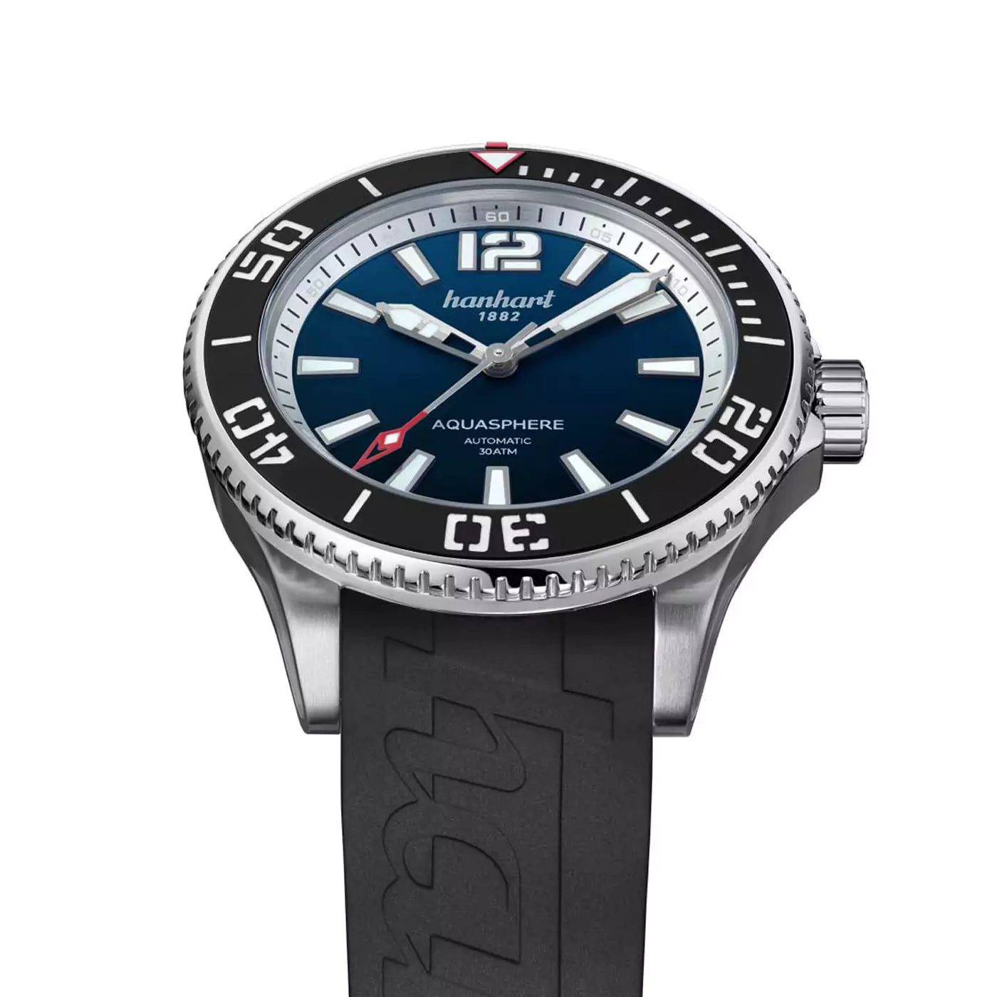 hanhart-aquasphere-ocean-fade-42mm-black-bezel-black-rubber-strap-closeup