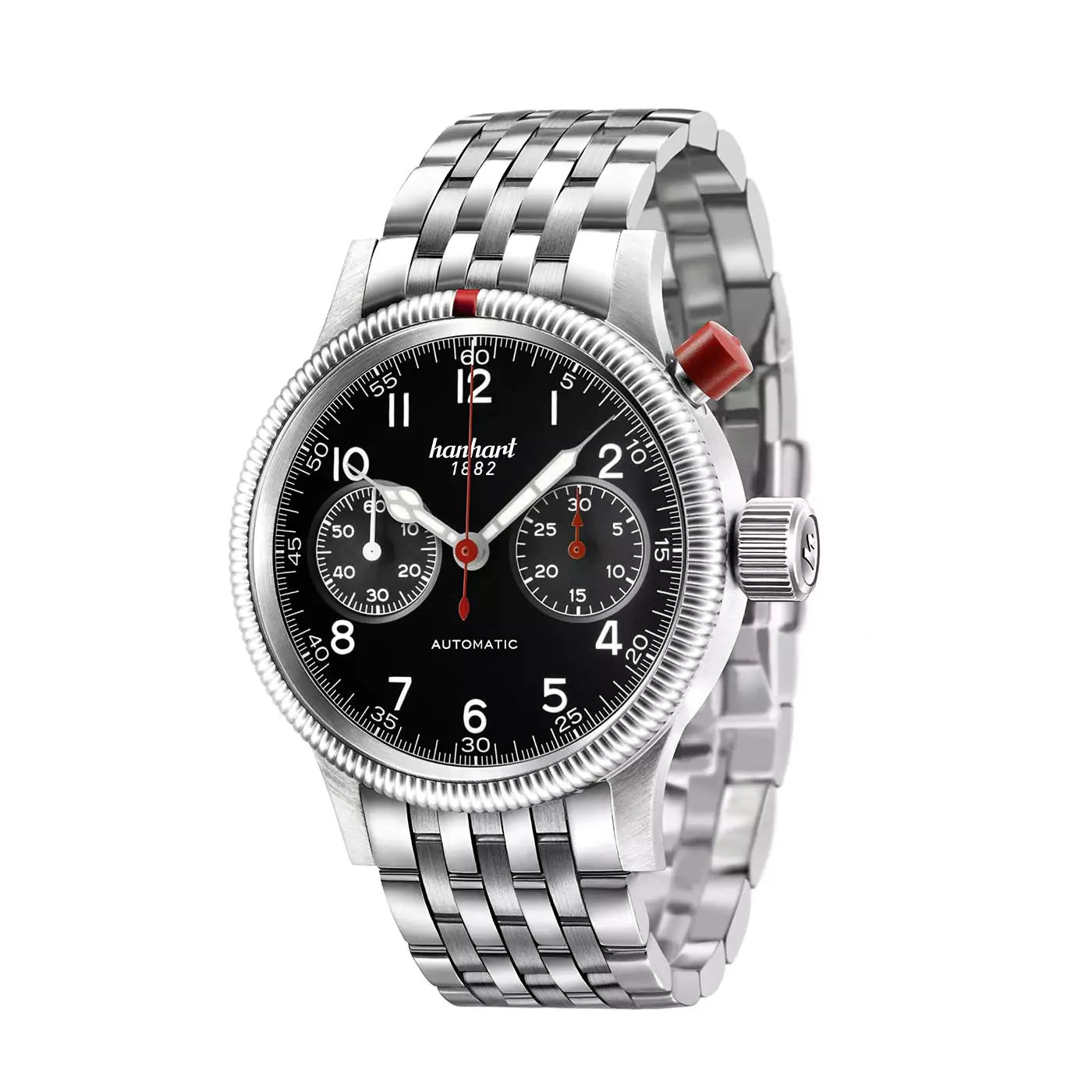 hanhart-pioneer-mk-i-antique-white-40-mm-steel-bracelet-side