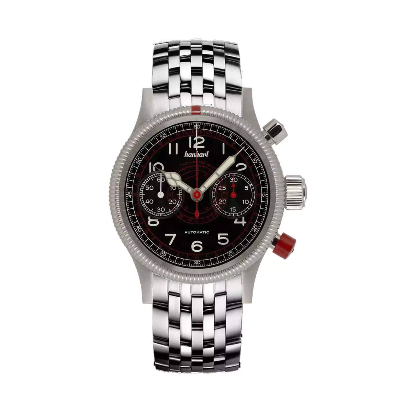hanhart-pioneer-tachytele-black-40-mm-stainless steel bracelet