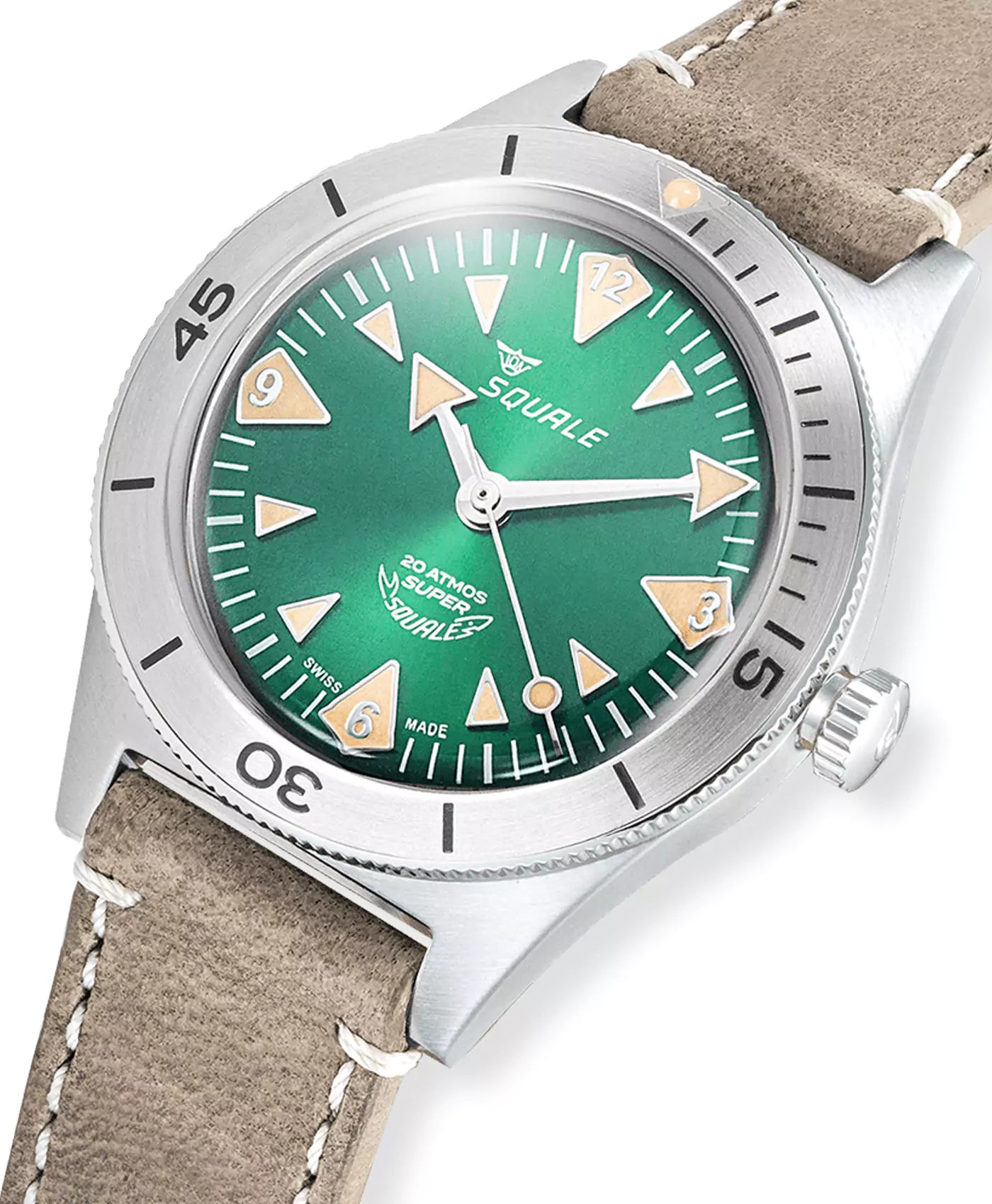 super-squale-big-arrows-green-leather-close-up