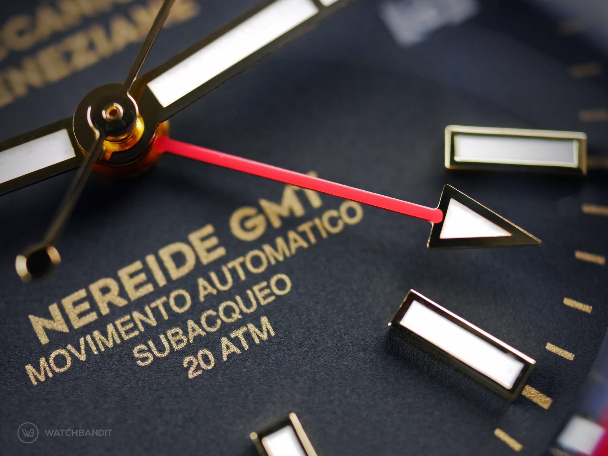 Meccaniche Veneziane Nereide GMT PVD Watchbandit close up GMT hand