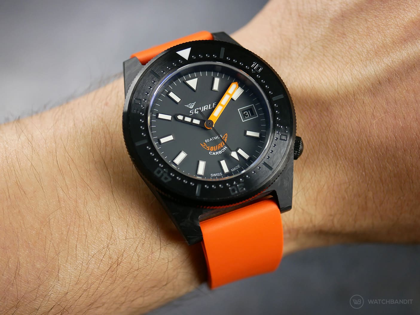 Squale – 60 ATM – T-183 Forged Carbon – Orange- Orange Classic FKM Rubber-min