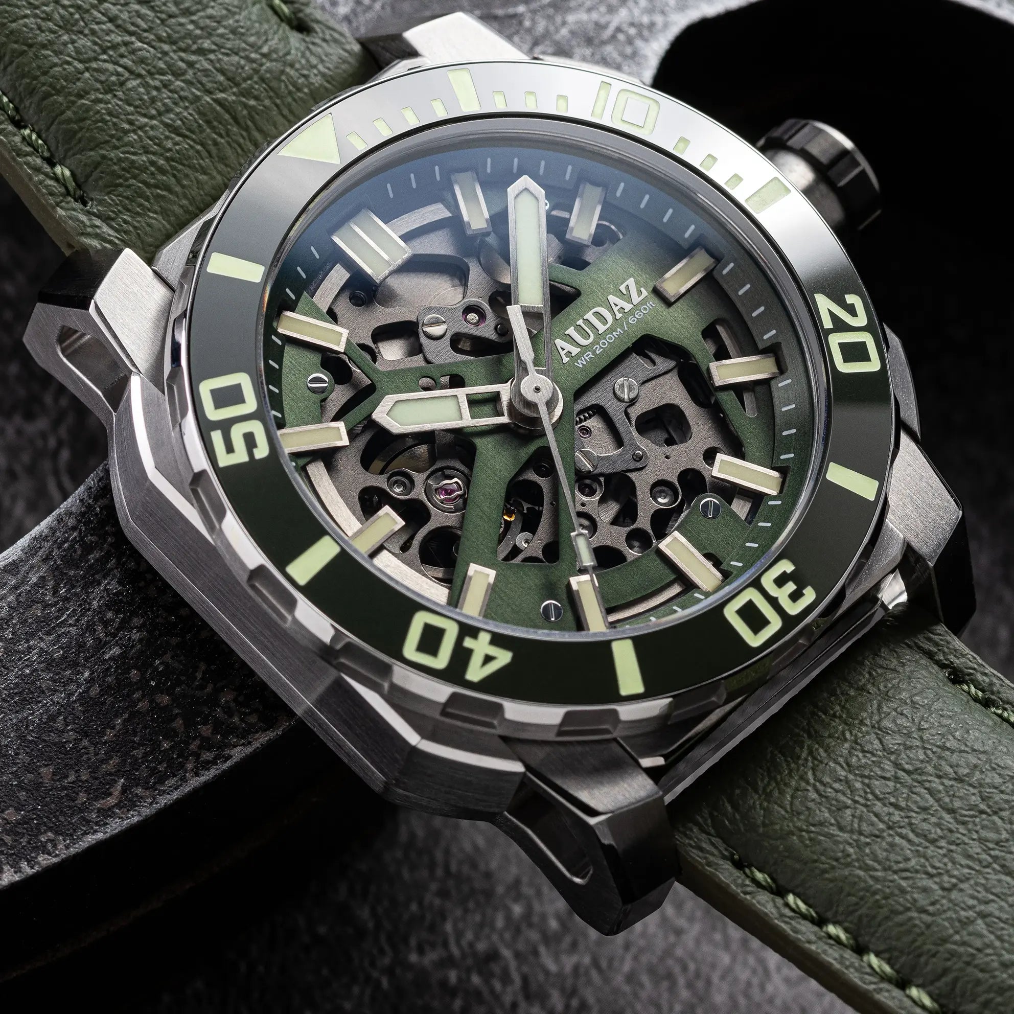 Audaz green watch close up