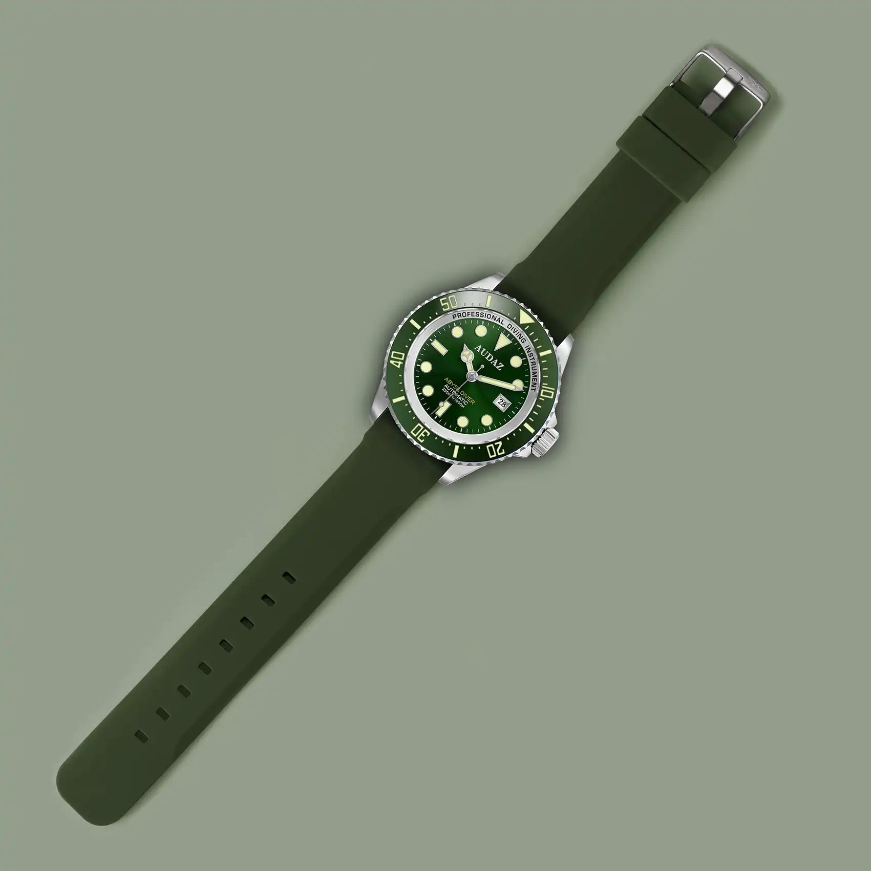 Audaz ABYSS DIVER green sunray dial rubber strap