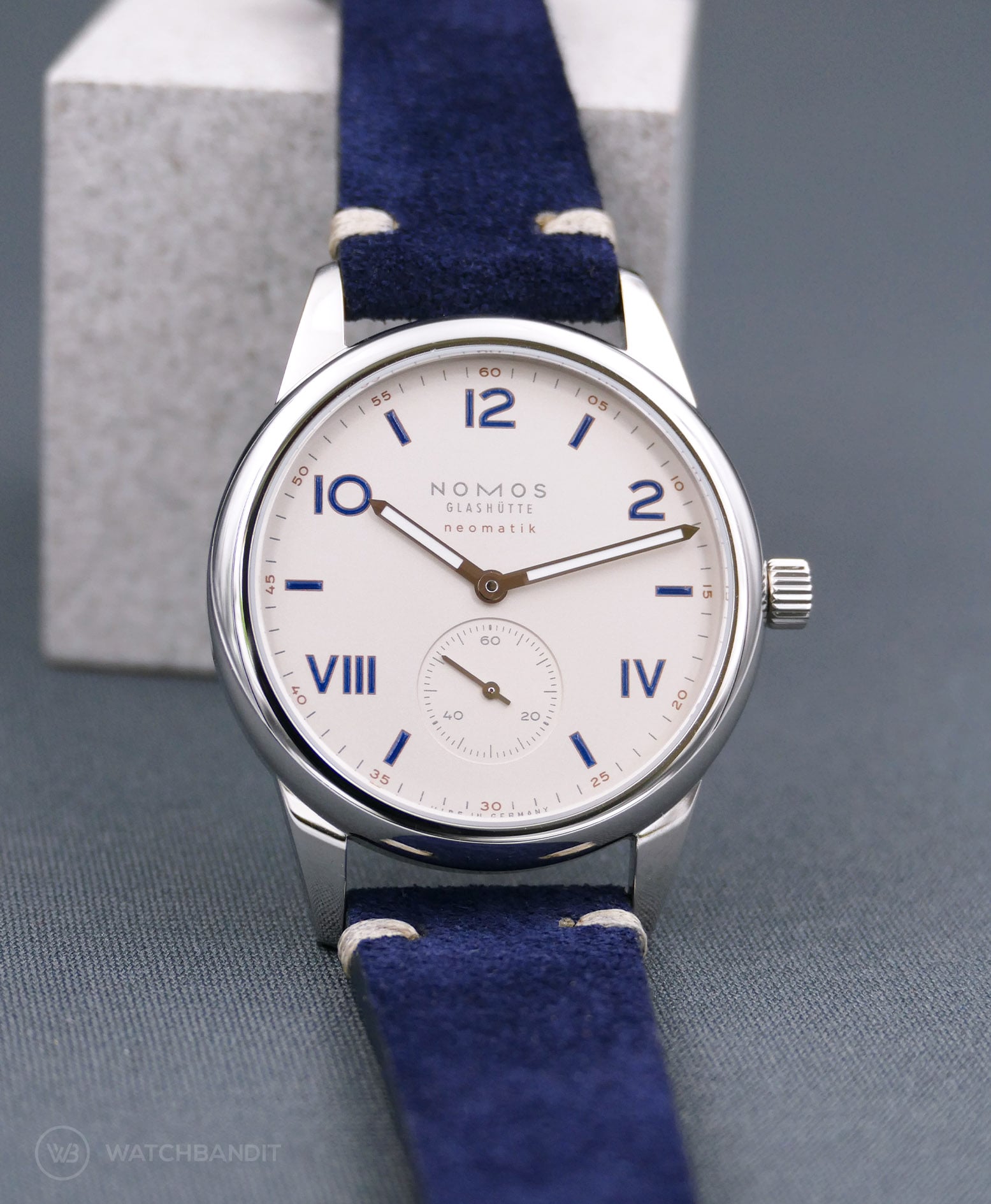 NOMOS Club Campus blue suede strap watchbandit