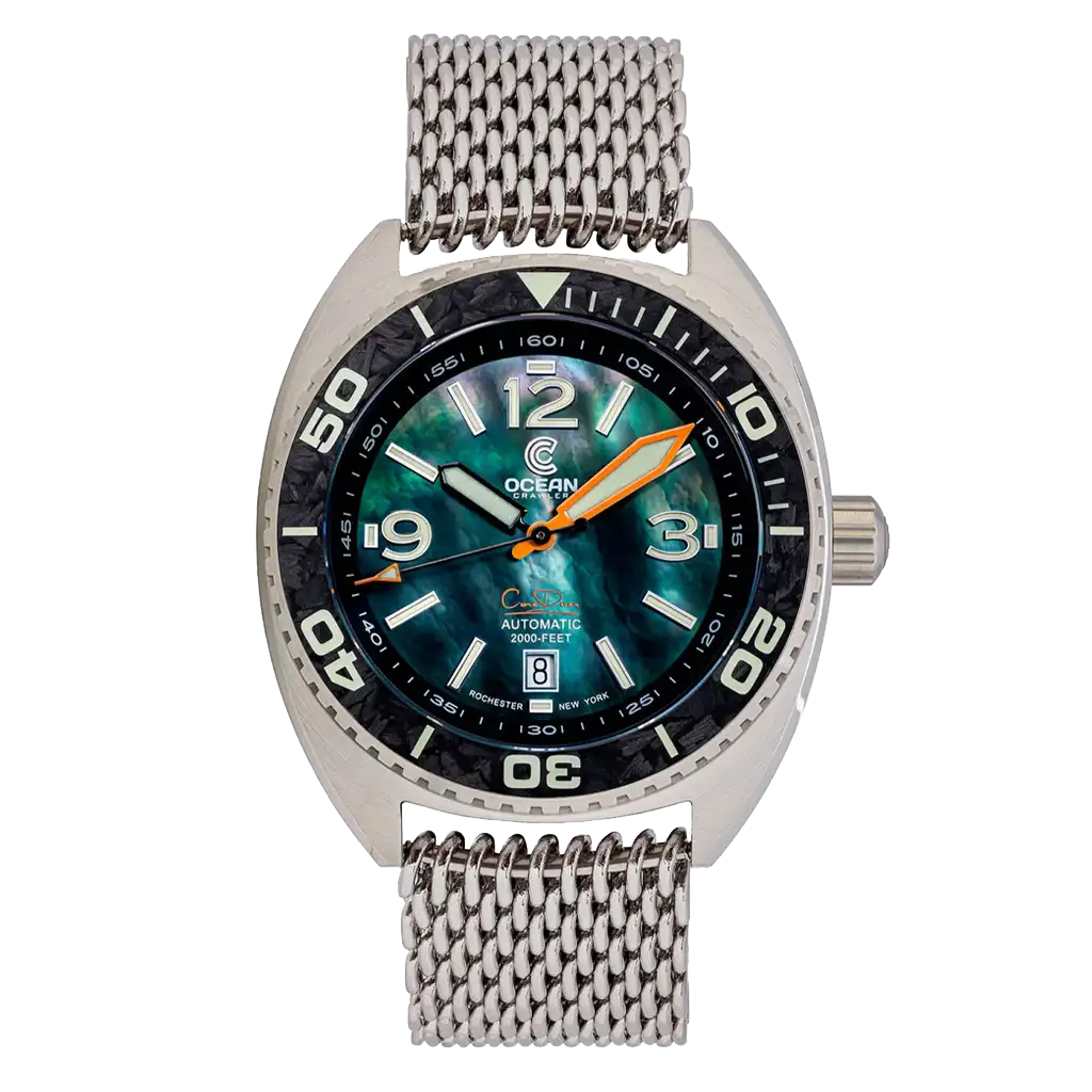 Ocean Crawler - Core Diver - Black Mother of Pearl - Carbon Fiber Bezel - 2 Straps Included