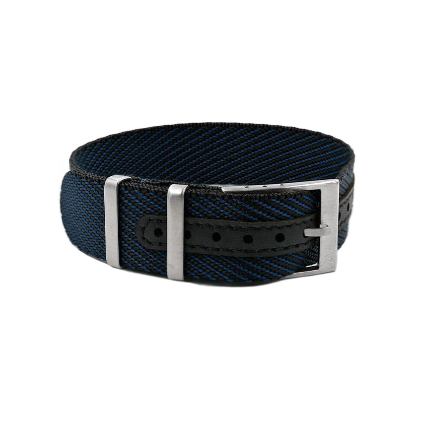Premium Adjustable Single-Pass Nylon watch Strap – Black-Blue