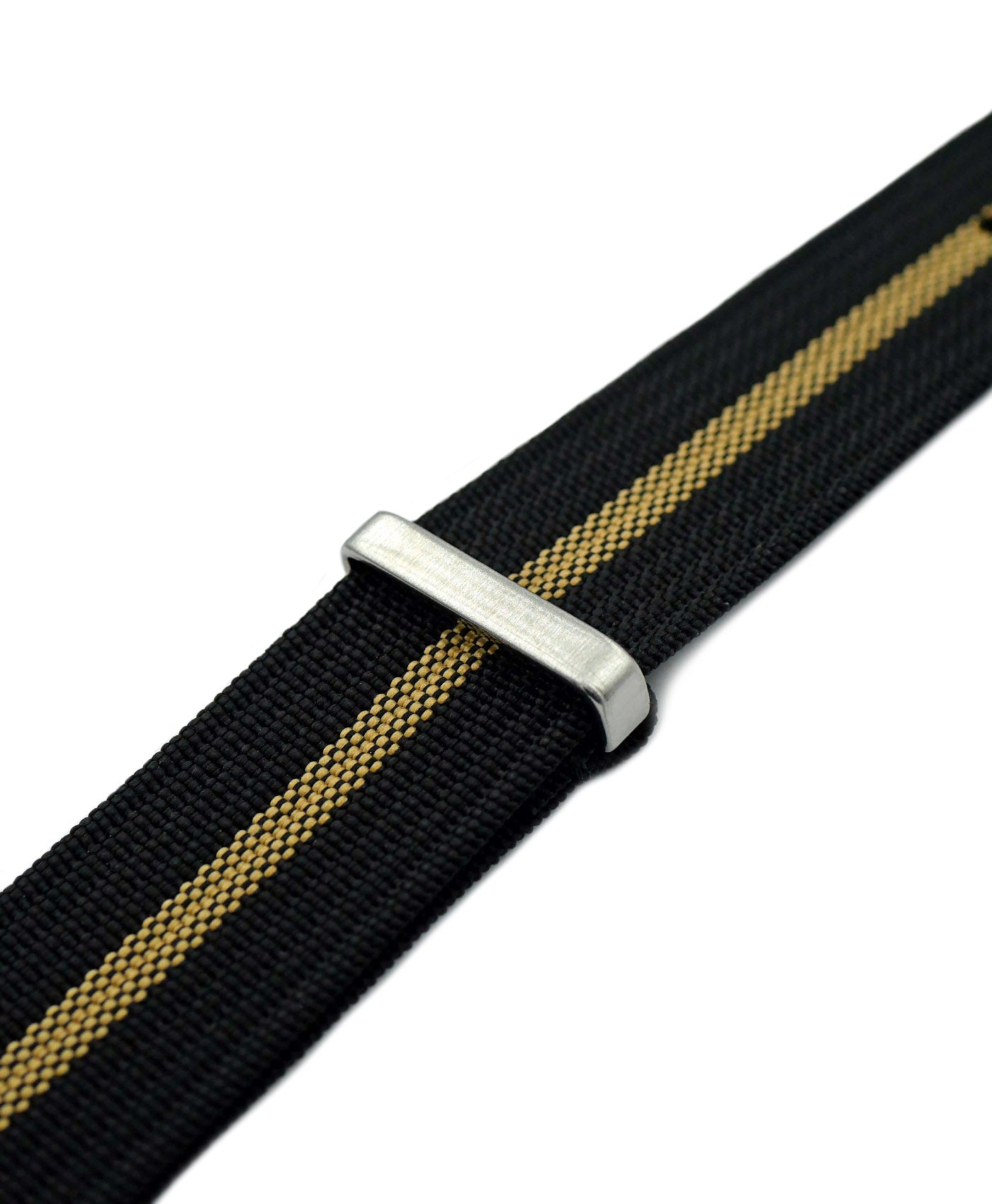 Ribbed Nato Strap - Black-Beige - Brushed-side