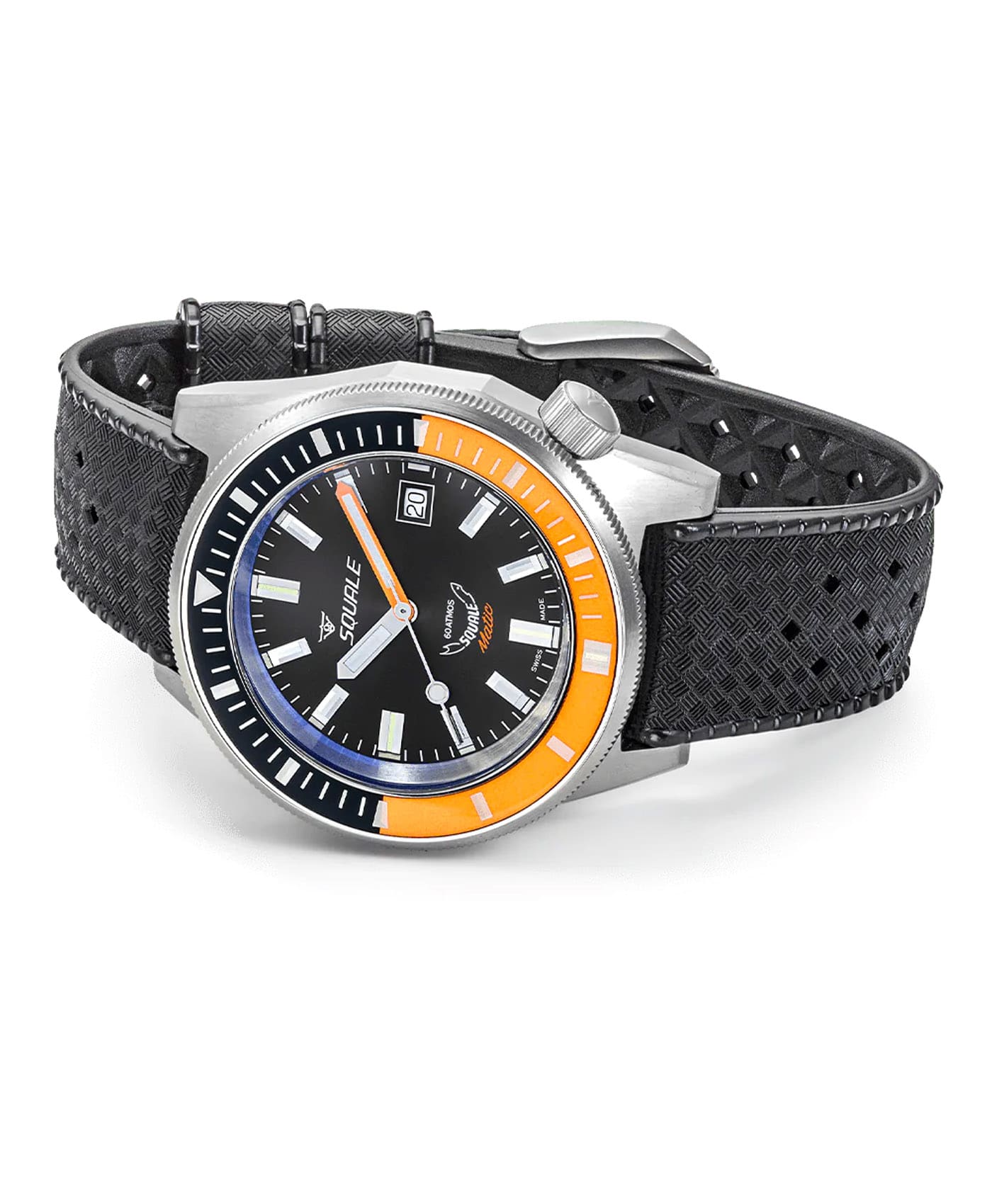 Squale - Matic - Black Orange - 60 ATM - Rubber Strap-full-min