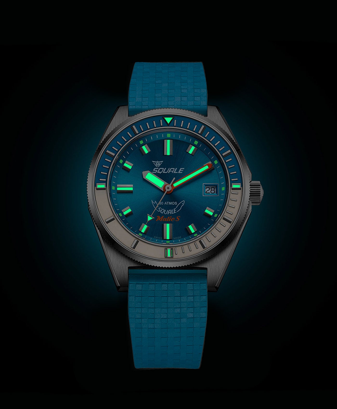 Squale - Matic S Light Blue - MATICLBWLB - Mosaic Rubber Watch Strap-lume