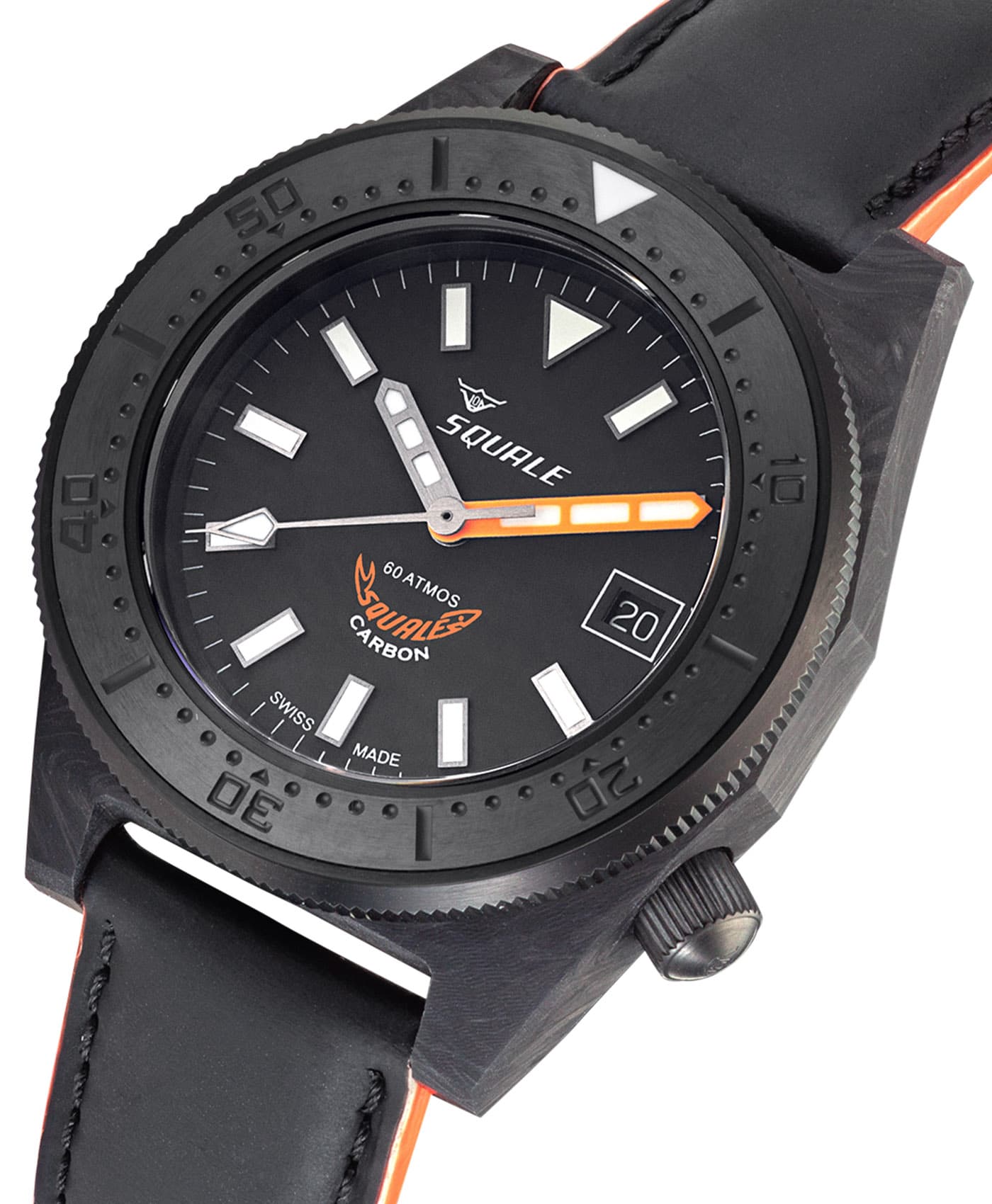 SQUALE 自動巻き時計 ブラック/オレンジ Squale - 60 ATM - T-183 Forged Carbon - Orange