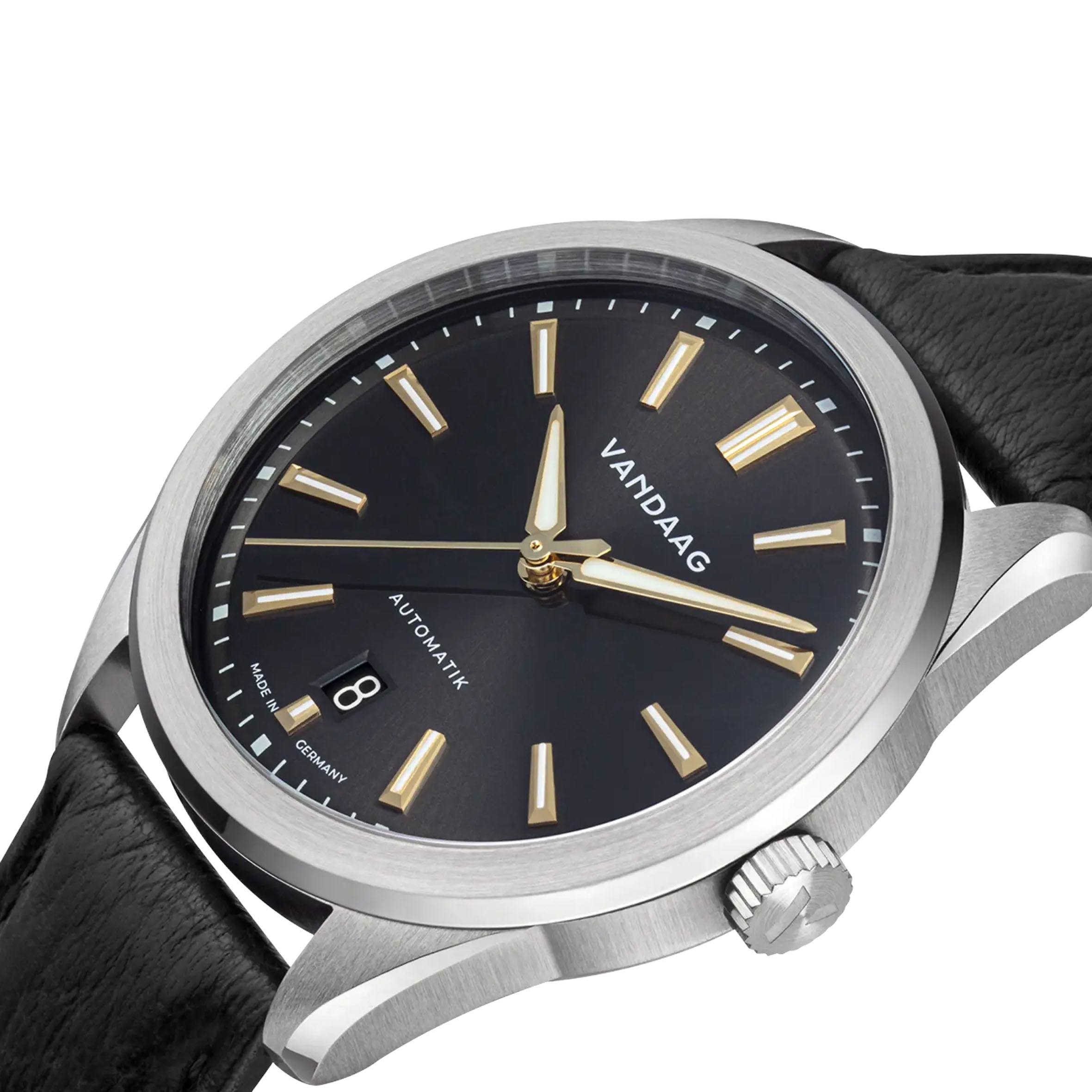 Vandaag - Baas - Gold-Kraft - Leather Bracelet - Black Date - close up