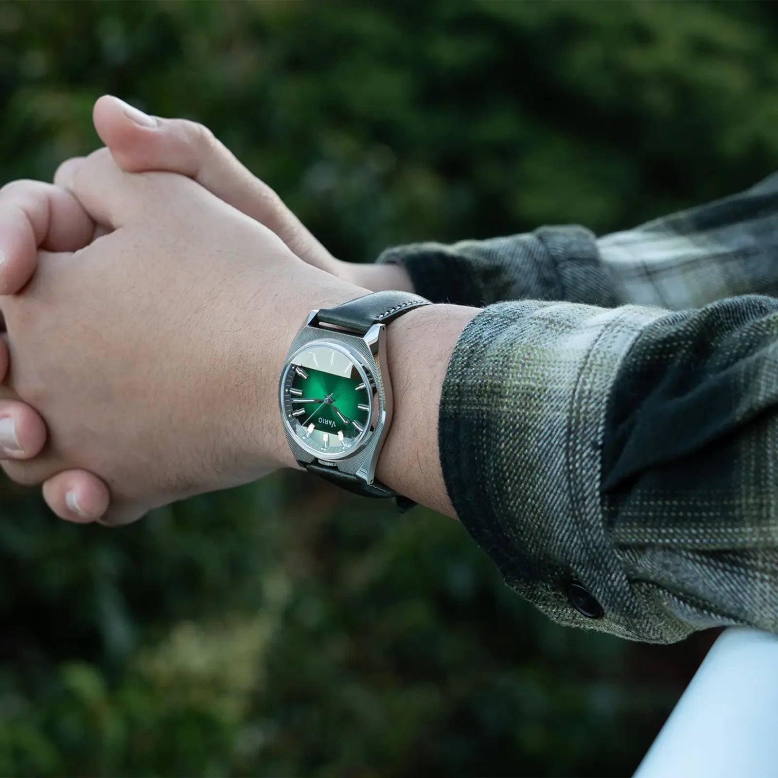 Vario Futurist Watch Sunburst Green Fume Watch - wrist shot