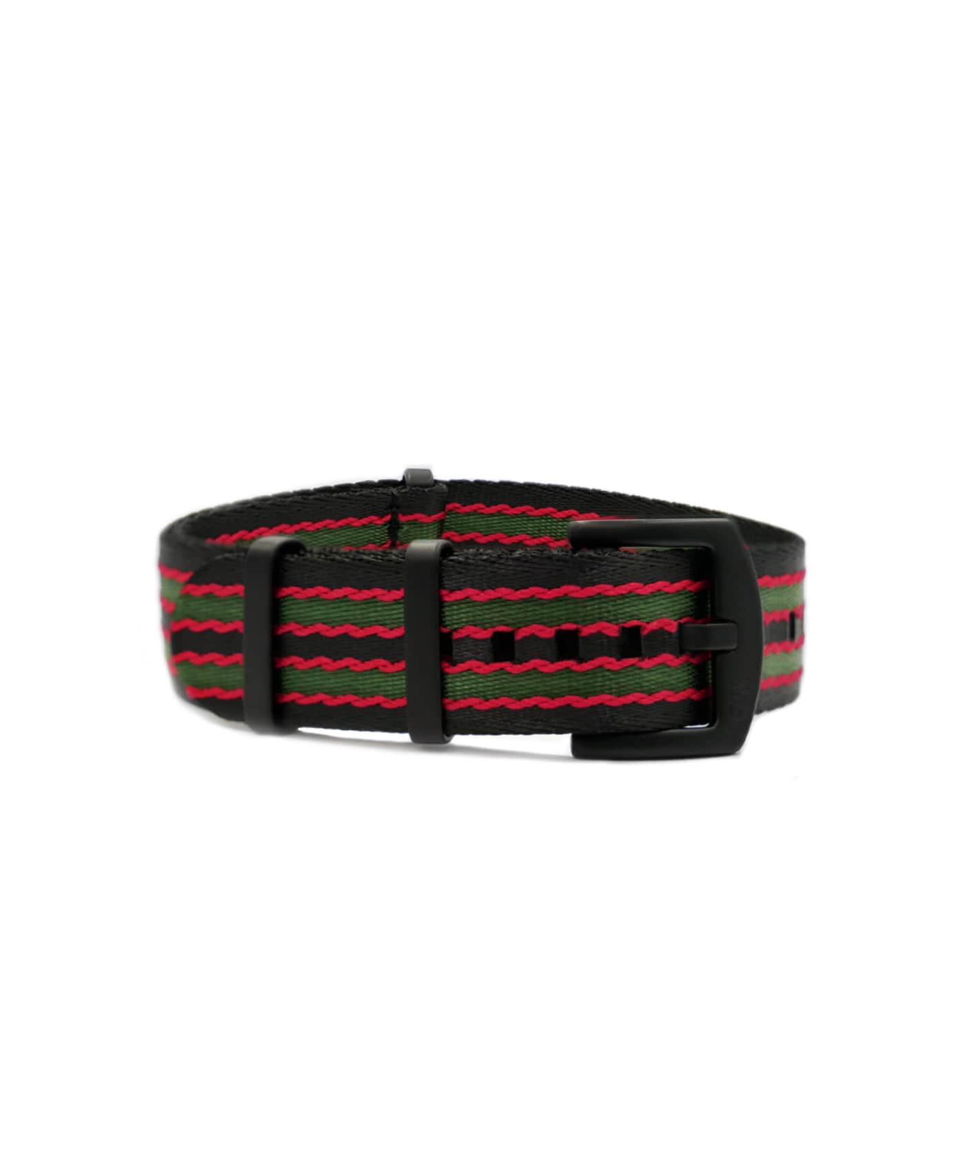 NATO strap black PVD hardware black green red stribed james bond Watchbandit