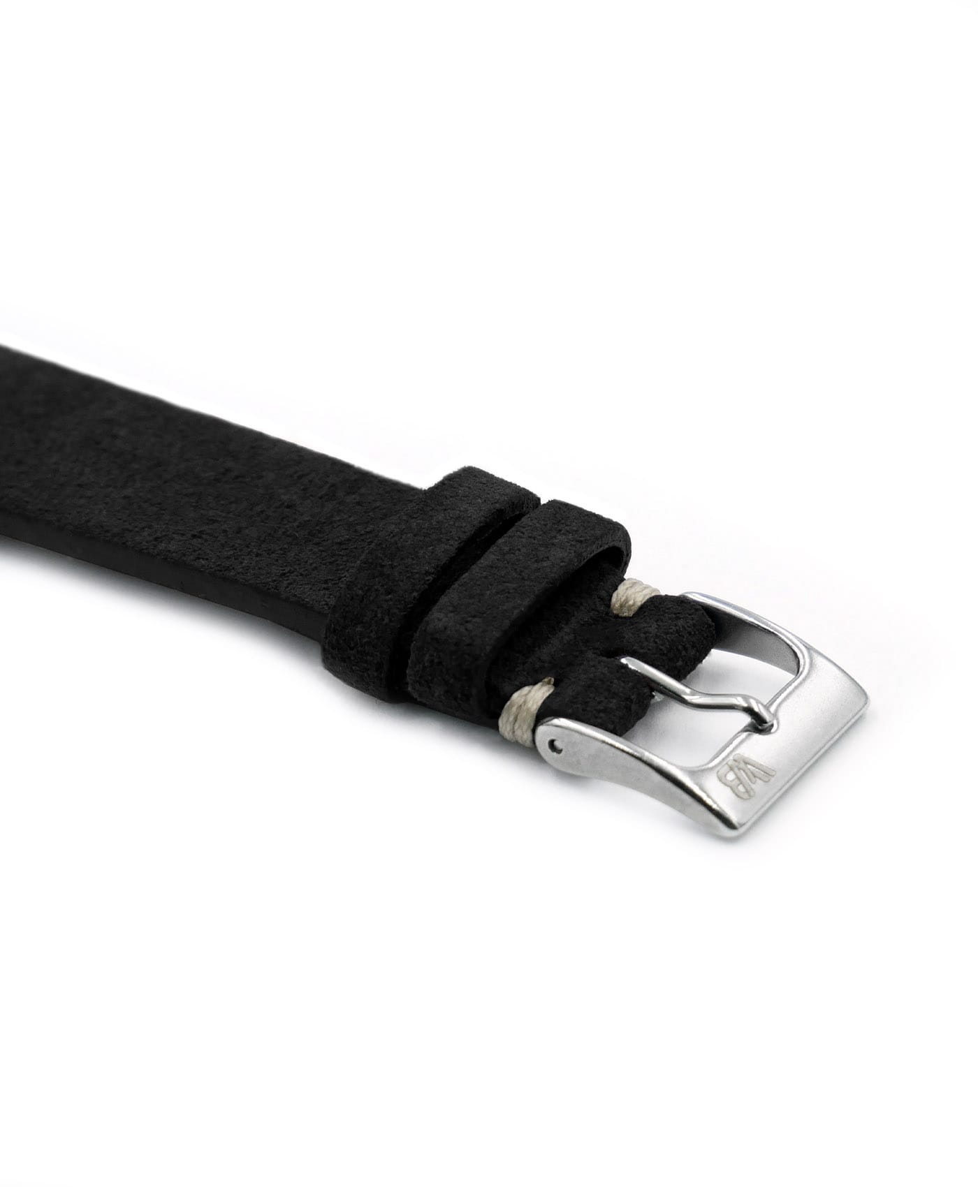 WB Original black suede watch strap buckle side