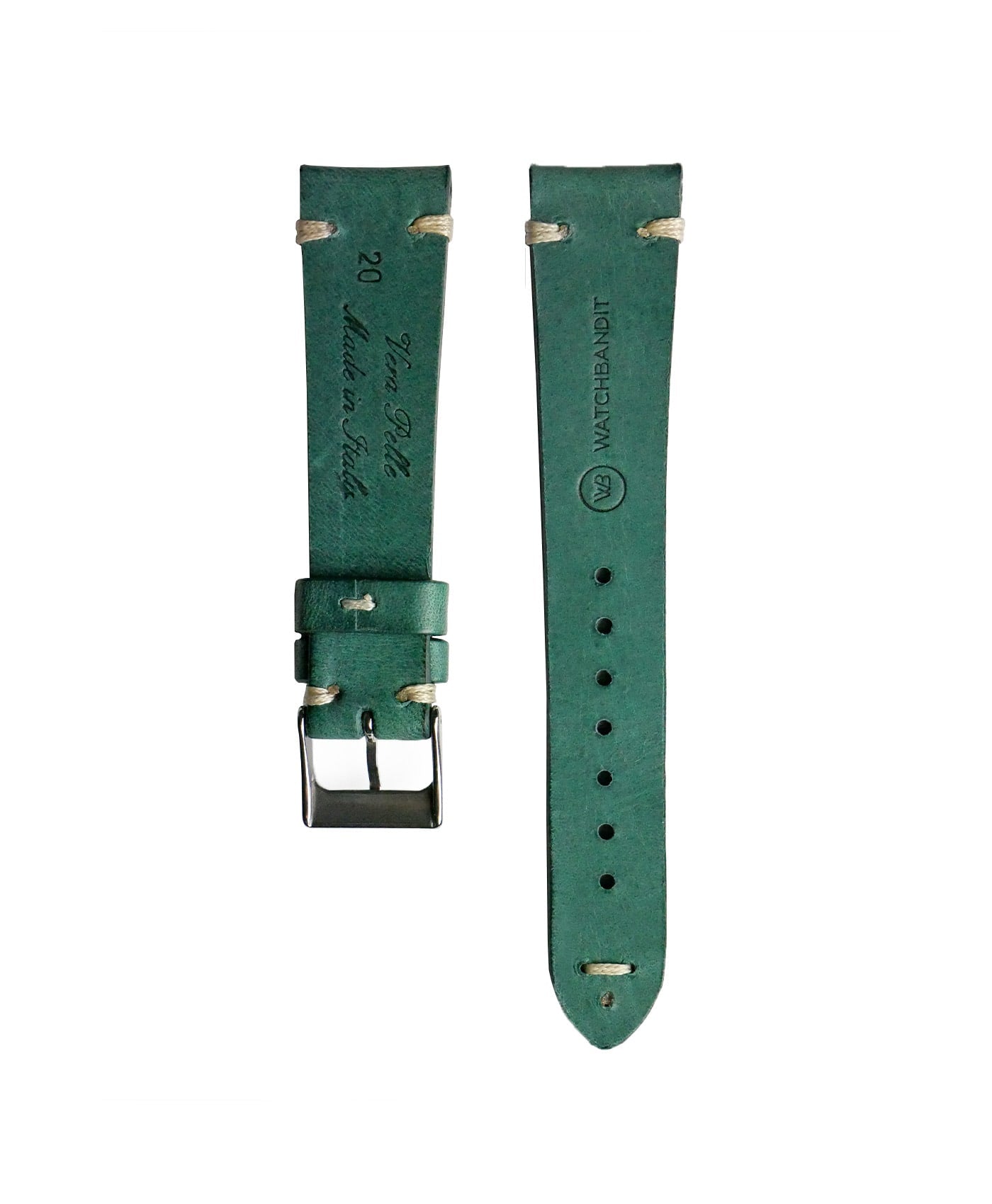 WB original premium vintage leather watch strap petrol green back