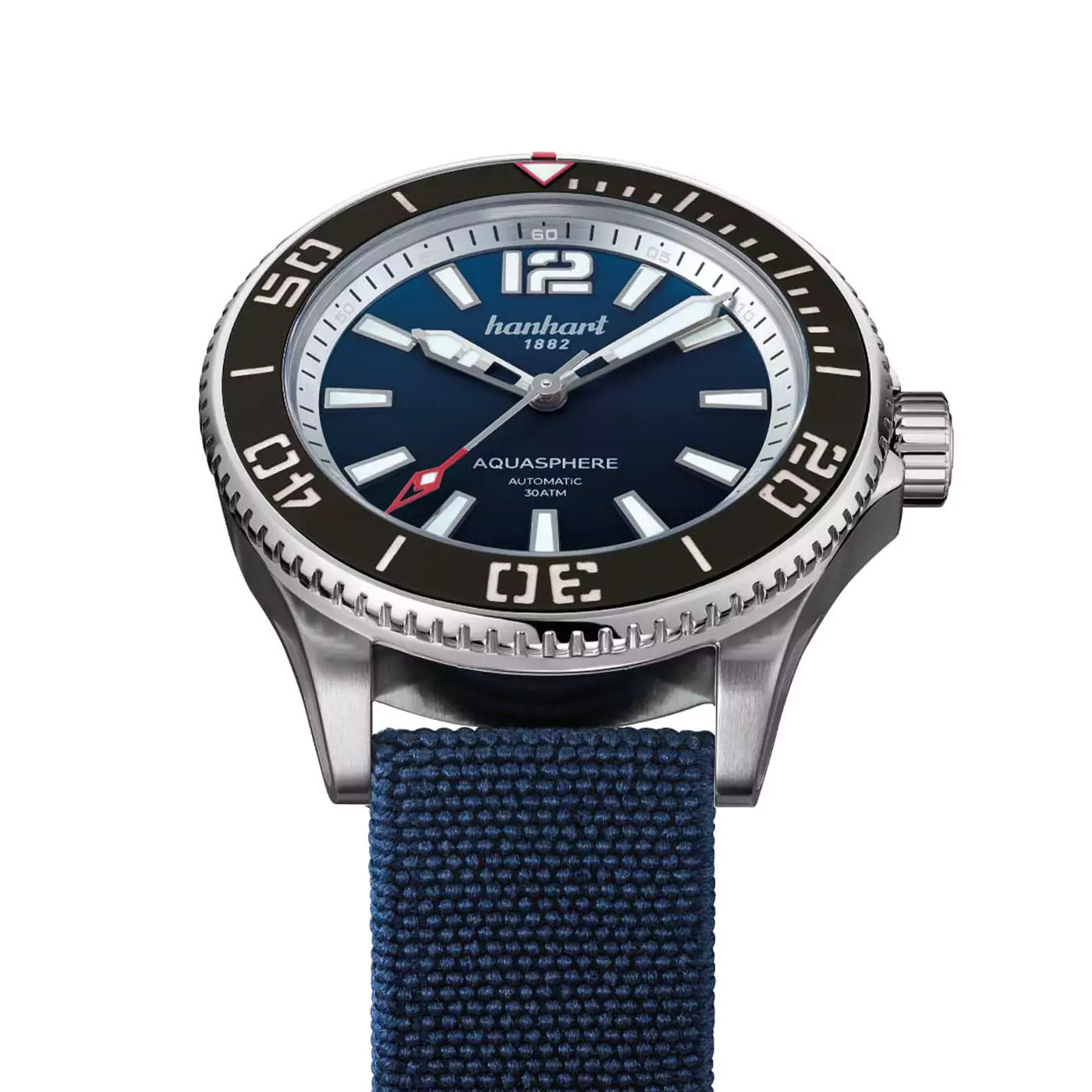 hanhart-aquasphere-ocean-fade-42mm-black-bezel-textile-strap-closeup