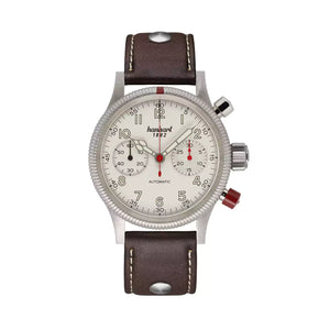 Hanhart - PIONEER Mk II - Antique white - 40 mm - Dark Brown Leather