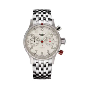 Hanhart - PIONEER Mk II - Antique white - 40 mm - Stainless Steel Bracelet
