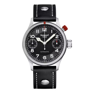 Hanhart - PIONEER MonoScope - Black - Fluted Bezel - 45 mm - Black Leather
