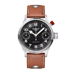 Hanhart - PIONEER MonoScope - Black - Smooth Bezel - 45 mm - Light Brown Leather