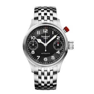 Hanhart - PIONEER MonoScope - Black - Smooth Bezel - 45 mm - Stainless Steel Bracelet