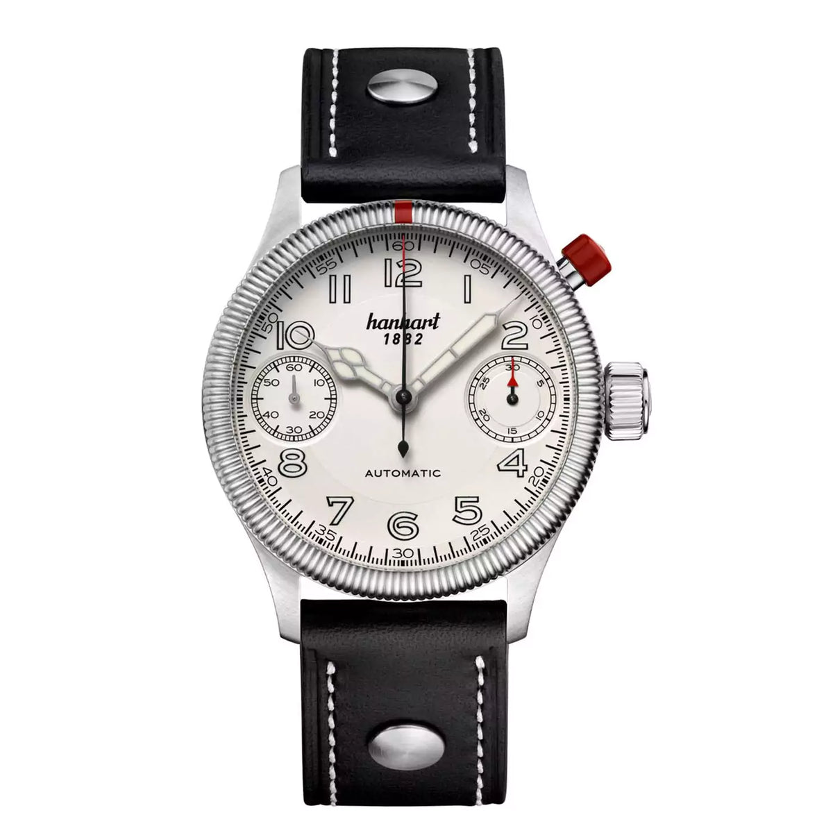 Hanhart - PIONEER MonoScope - Silver - Fluted Bezel - 45 mm - Black Le