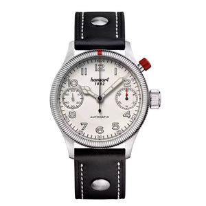 Hanhart - PIONEER MonoScope - Silver - Fluted Bezel - 45 mm - Black Leather