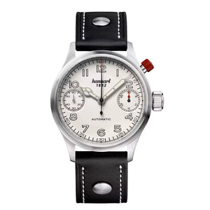 Hanhart - PIONEER MonoScope - Silver - Smooth Bezel - 45 mm - Black Leather