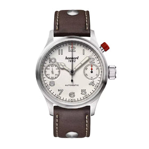 Hanhart - PIONEER MonoScope - Silver - Smooth Bezel - 45 mm - Dark Brown Leather
