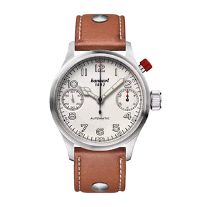 Hanhart - PIONEER MonoScope - Silver - Smooth Bezel - 45 mm - Light Brown Leather