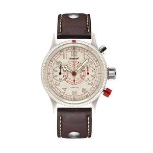 Hanhart - PIONEER Mk II - TachyTele - Antique White - 40 mm - Dark Brown Leather