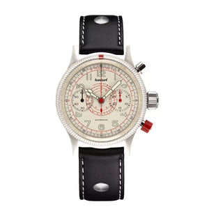 Hanhart - PIONEER Mk II - TachyTele - Antique White - 40 mm - Black Leather