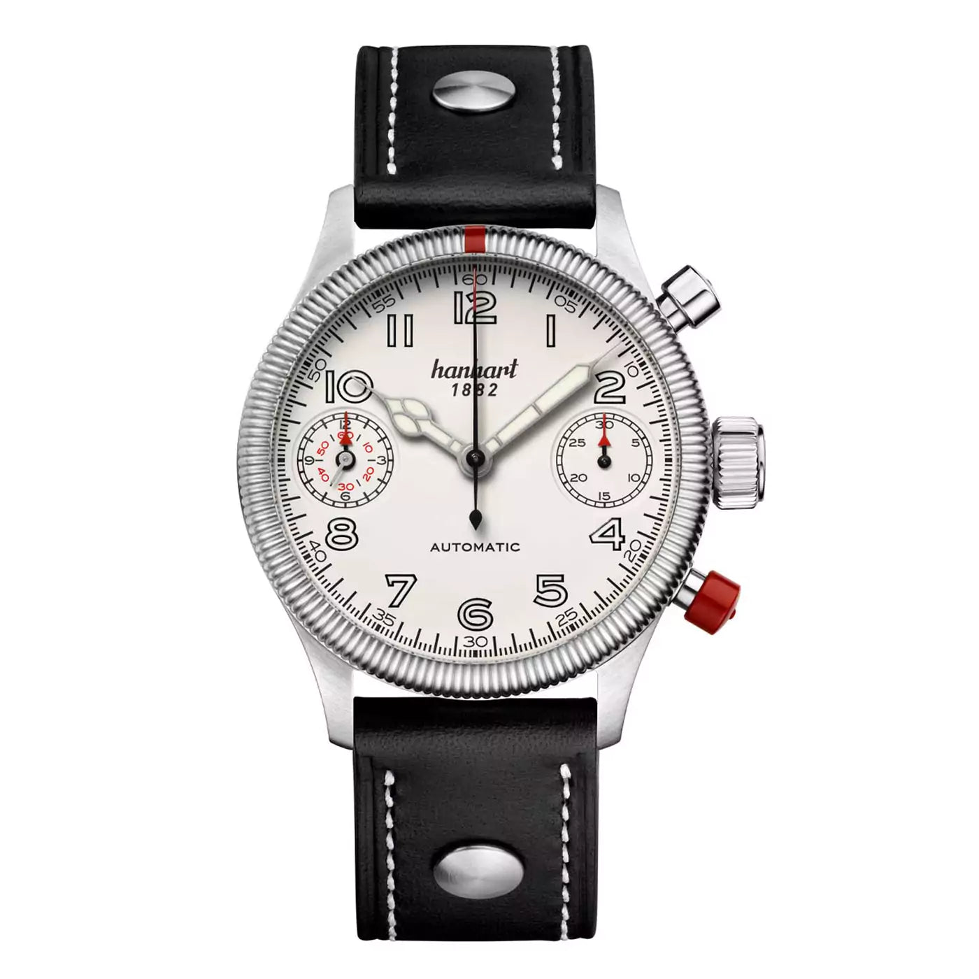 hanhart-pioneer-twindicator-antique-white-fluted-bezel-45-mm-black-leather