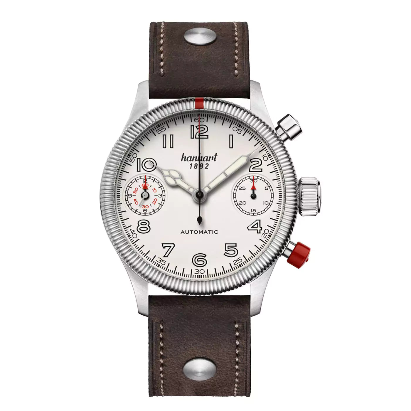 hanhart-pioneer-twindicator-antique-white-fluted-bezel-45-mm-dark-brown-leather