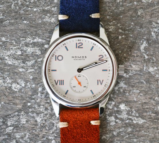 NOMOS Club Campus with blue and brown suede strap by WB Original