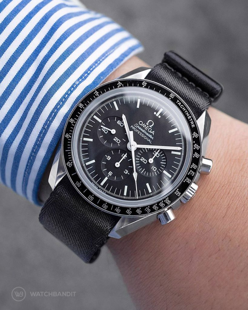 omega speedmaster black leather strap