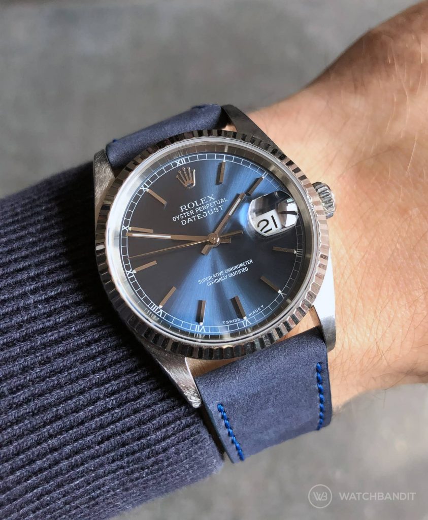 datejust black leather strap