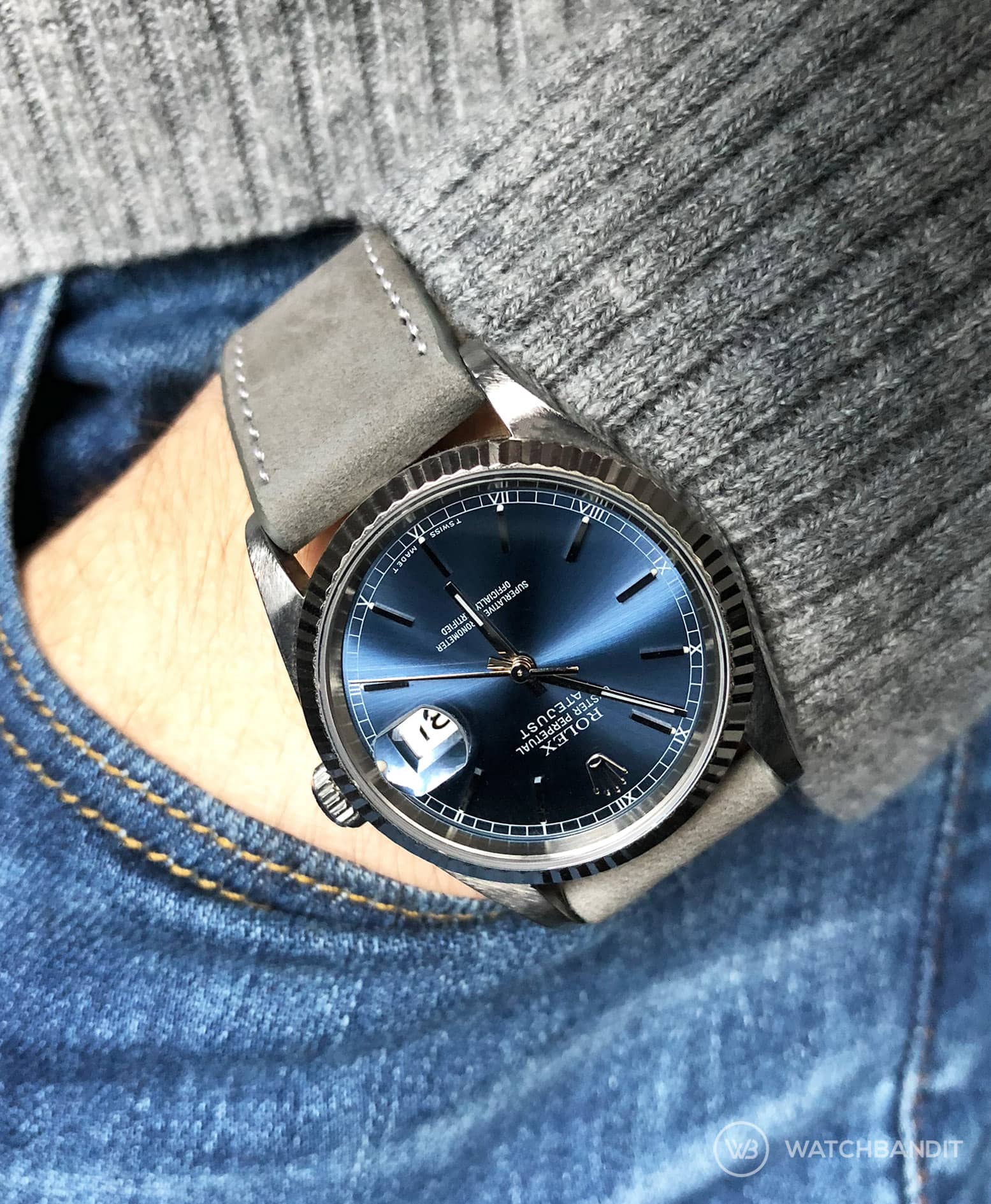 Rolex Datejust Leather Strap Blue